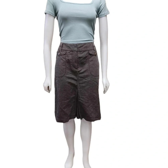 Casual Bandolera Linen Blend Grey Midi  Skirt Size 40 - Picture 5 of 10